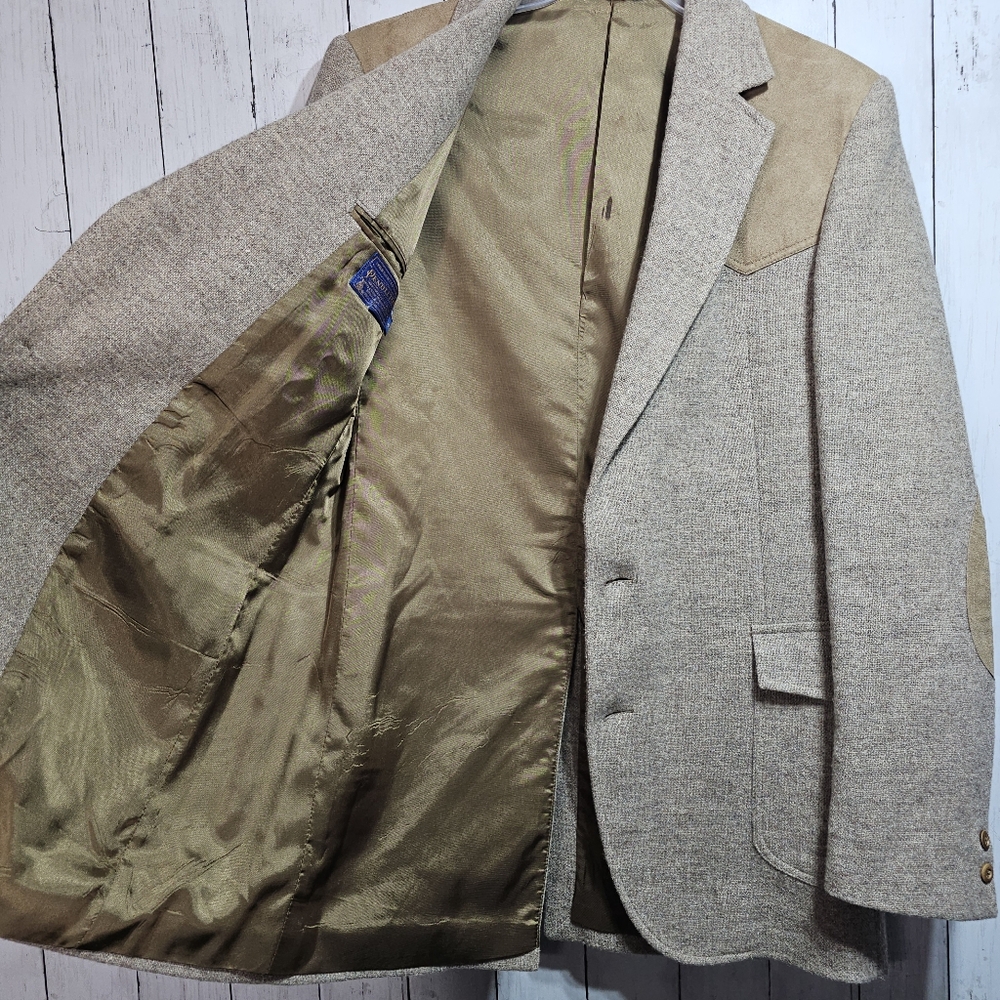 NWT Vintage Pendleton Wool Blazer Jacket Leather Shoulders Elbows Size 42 Tall. - Picture 6 of 13